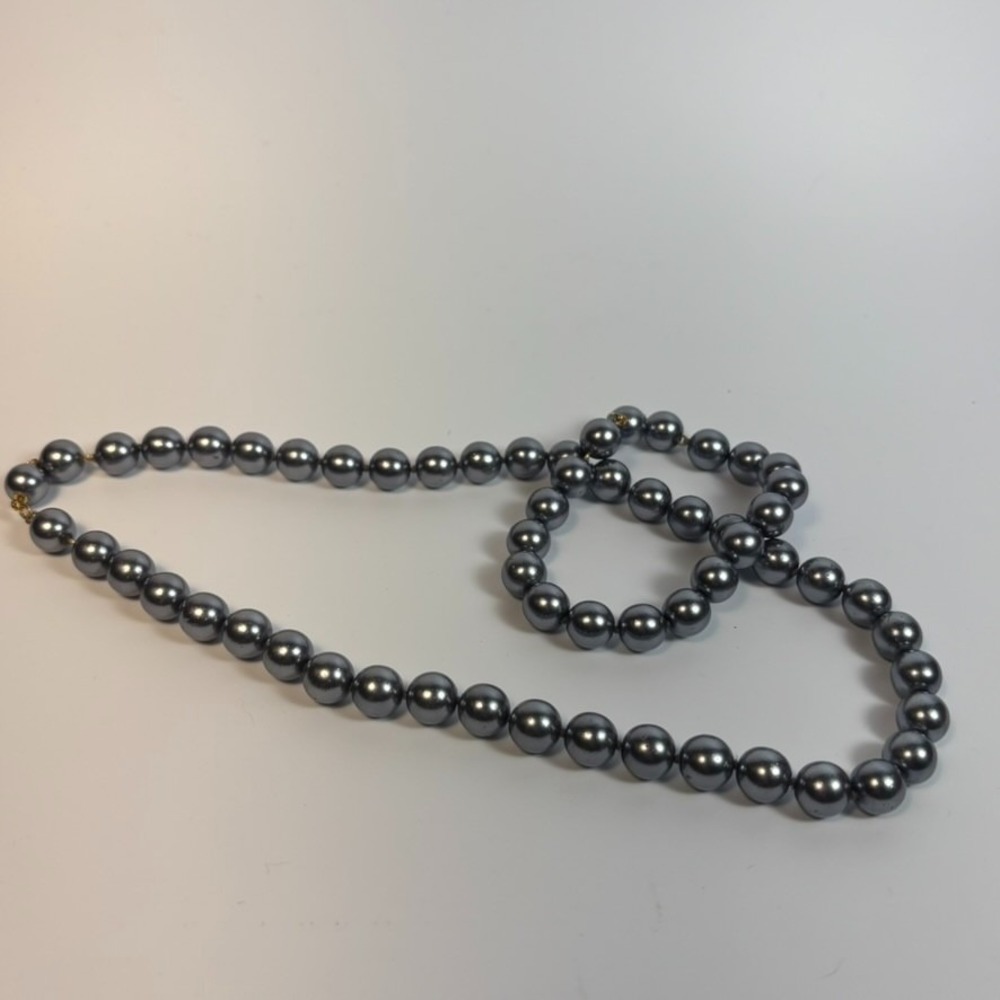 Necklace and Bracelet Set Steel Grey Gold Tone Invisible Clasp Adjustable - Picture 3 of 9